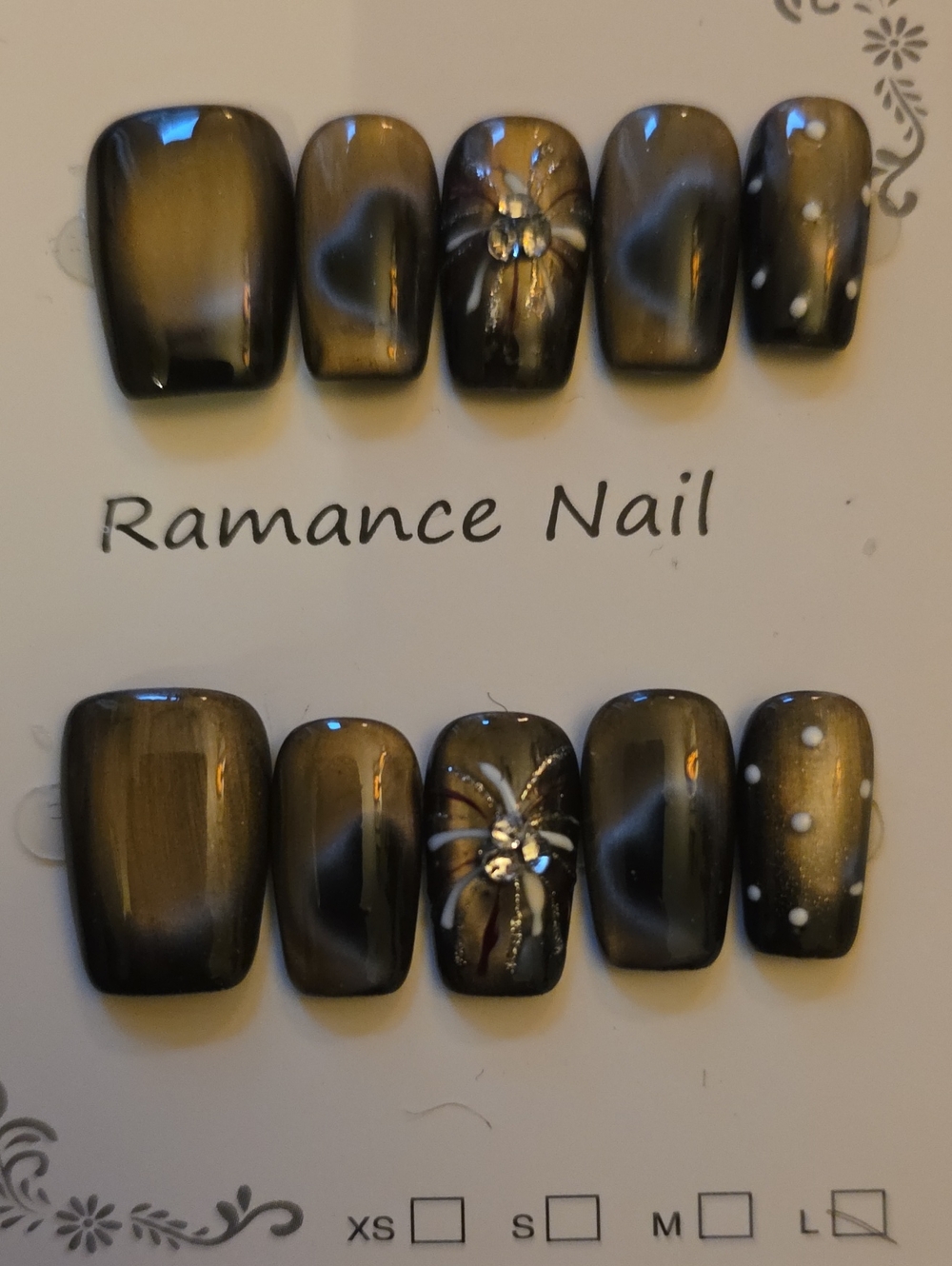Romance Nail Metallic Black Press-On Nail Set Set Of 10 Size Large